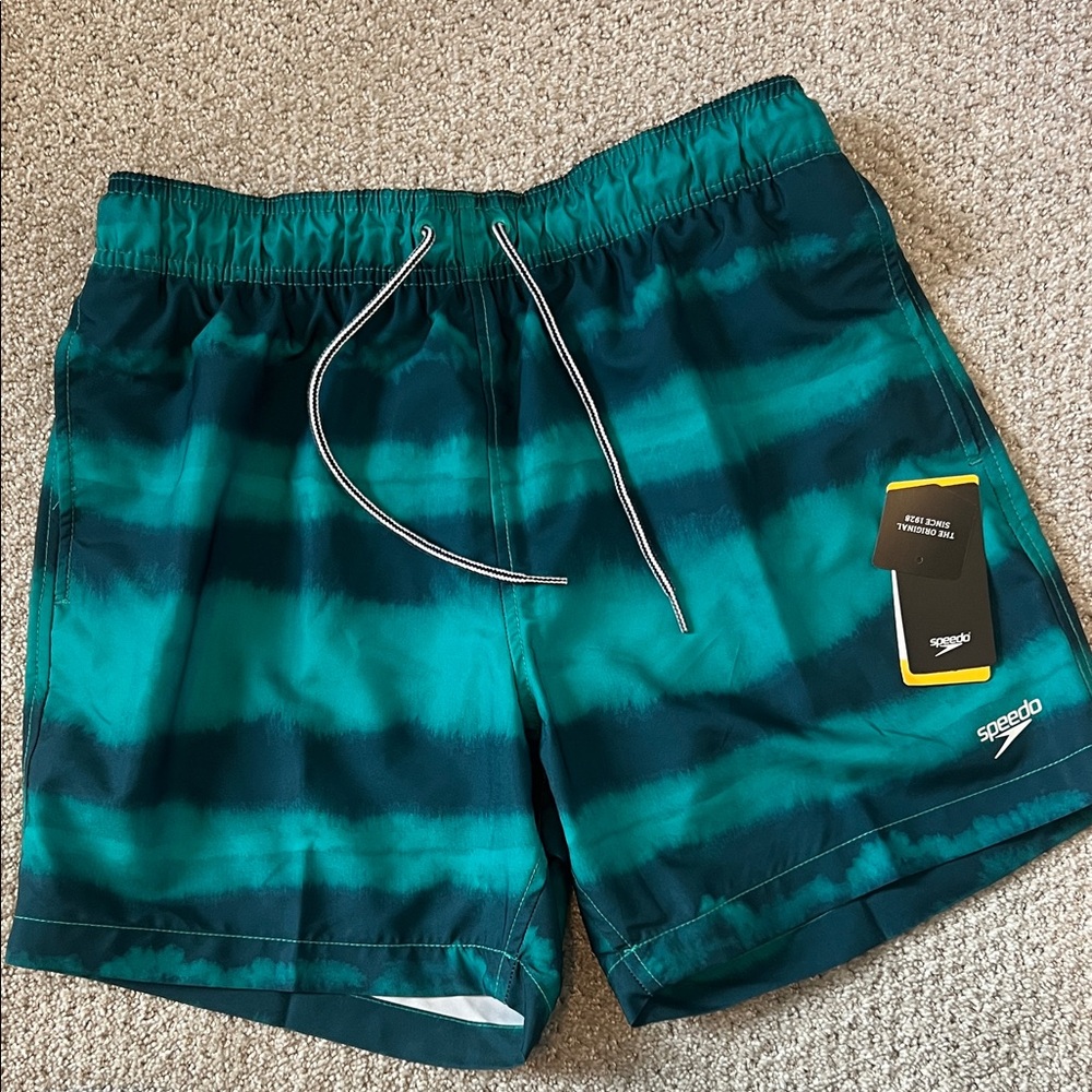 Speedo Men's Teal and Black Swim Trunks Medium